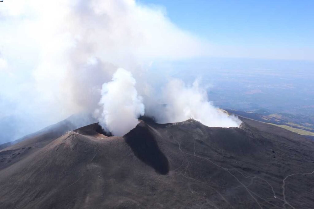 Etna Erupting seen from helicopter
